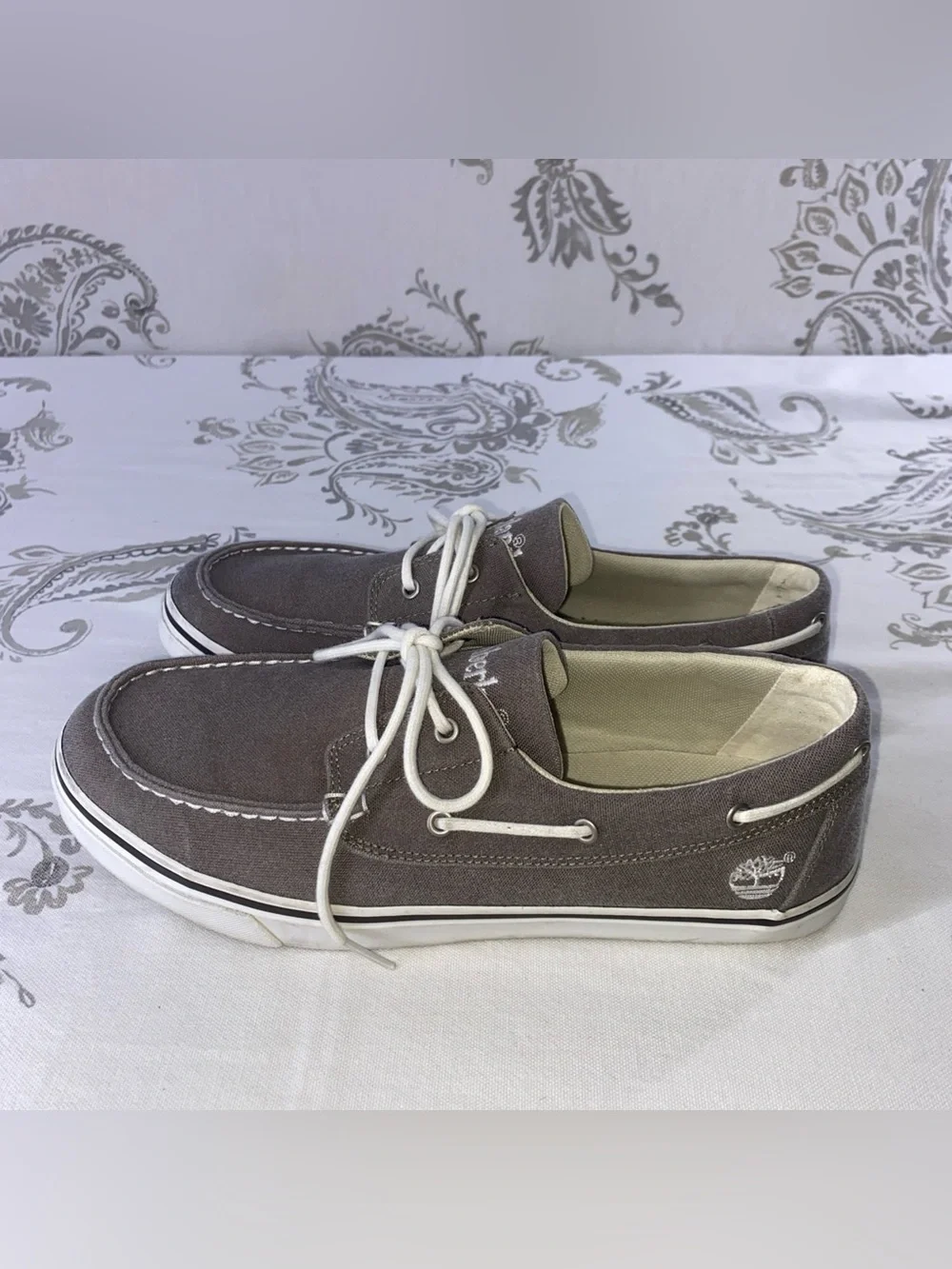 Timberland Earthkeepers Men's Gray Canvas Lace-Up Boat Shoes Size 10
